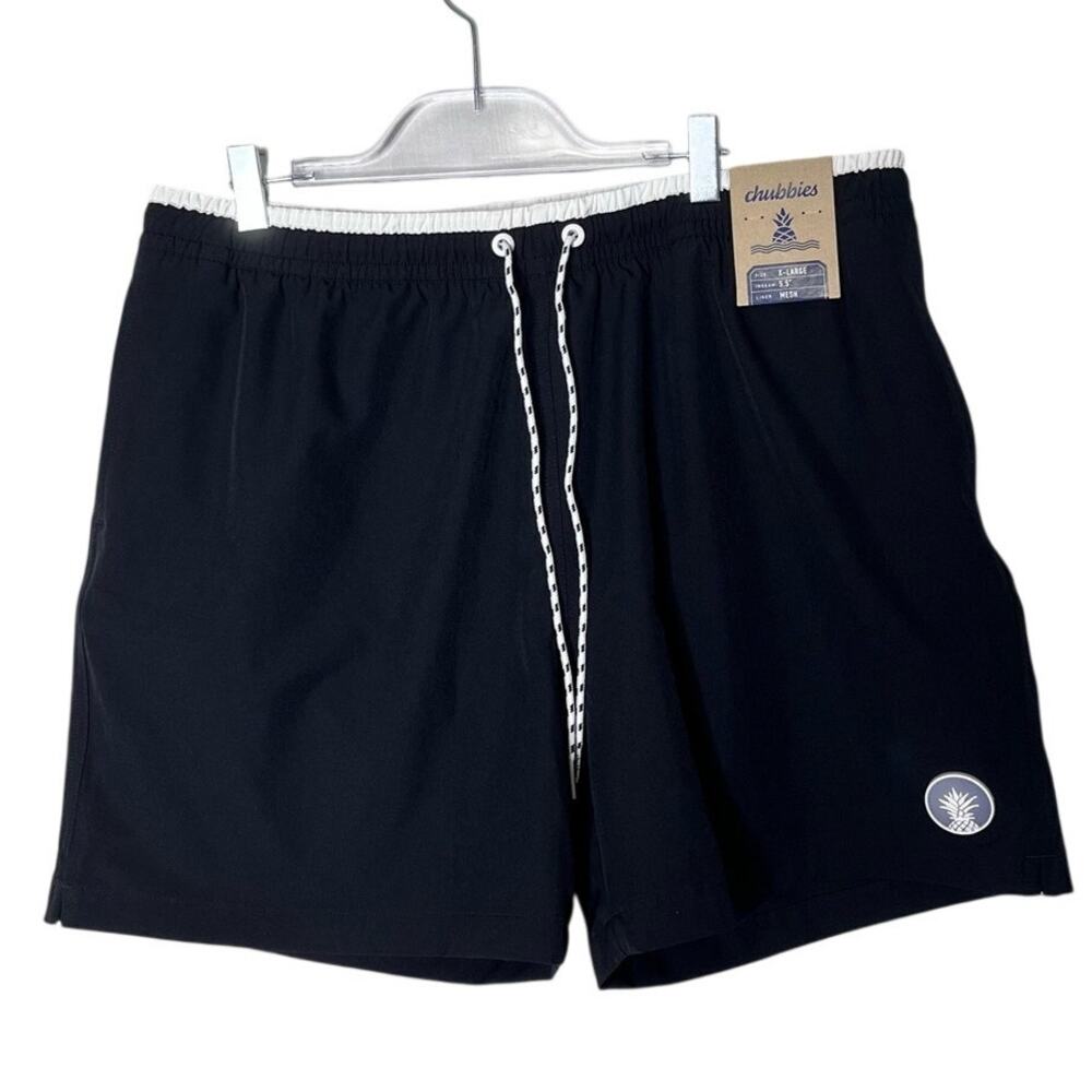 Chubbies NWT Black 5.5" Classic Swim Trunks XL Mesh Liner Pineapple Logo